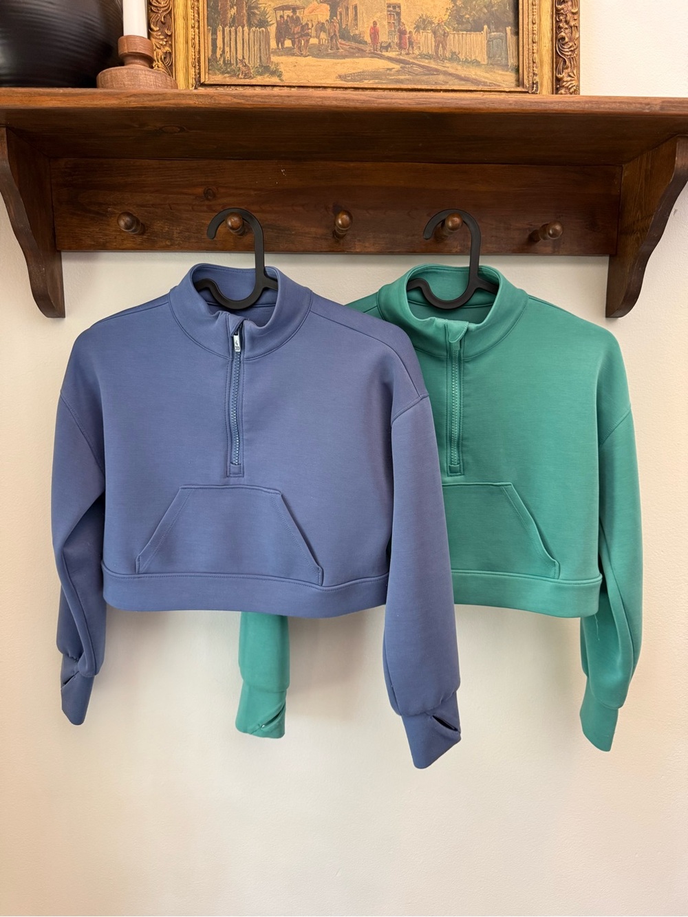 All in Motion (Sizes 6/7 and 8) Cropped Quarter-Zip Pullovers in Blue and Green